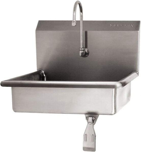 SANI-LAV - 16" Long x 12-1/2" Wide Inside, 1 Compartment, Grade 304 Stainless Steel Hand Sink Wall Mount with Single Knee Valve - 16 Gauge, 19" Long x 16" Wide x 20-1/2" High Outside, 6" Deep - USA Tool & Supply