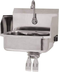 SANI-LAV - 14" Long x 11" Wide Inside, 1 Compartment, Grade 304 Stainless Steel Hand Sink Wall Mount with Double Knee Valve - 18 Gauge, 16" Long x 15-1/4" Wide x 16" High Outside, 5" Deep - USA Tool & Supply