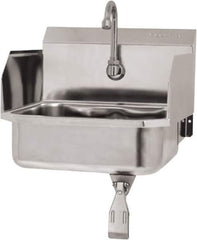 SANI-LAV - 14" Long x 11" Wide Inside, 1 Compartment, Grade 304 Stainless Steel Hand Sink Wall Mount with Single Knee Valve - 18 Gauge, 16" Long x 15-1/4" Wide x 16" High Outside, 5" Deep - USA Tool & Supply