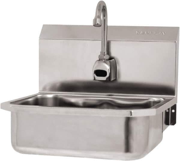 SANI-LAV - 14" Long x 11" Wide Inside, 1 Compartment, Grade 304 Stainless Steel Hand Sink Wall Mount with Electronic Faucet - 18 Gauge, 16" Long x 15-1/4" Wide x 16" High Outside, 5" Deep - USA Tool & Supply