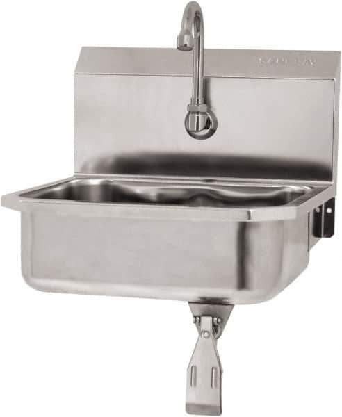 SANI-LAV - 14" Long x 11" Wide Inside, 1 Compartment, Grade 304 Stainless Steel Hand Sink Wall Mount with Single Knee Valve - 18 Gauge, 16" Long x 15-1/4" Wide x 16" High Outside, 5" Deep - USA Tool & Supply