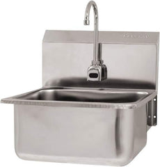 SANI-LAV - 19" Long x 16" Wide Inside, 1 Compartment, Grade 304 Stainless Steel Hand Sink Wall Mount with Electronic Faucet - 18 Gauge, 21" Long x 20" Wide x 24" High Outside, 10" Deep - USA Tool & Supply