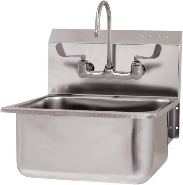 SANI-LAV - 19" Long x 16" Wide Inside, 1 Compartment, Grade 304 Stainless Steel Hand Sink Wall Mount with Manual Faucet - 18 Gauge, 21" Long x 20" Wide x 24" High Outside, 10" Deep - USA Tool & Supply