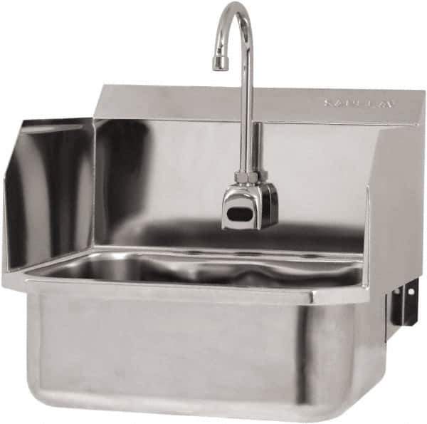 SANI-LAV - 17" Long x 14" Wide Inside, 1 Compartment, Grade 304 Stainless Steel Hand Sink Wall Mount with Electronic Faucet - 18 Gauge, 19" Long x 18" Wide x 21" High Outside, 7" Deep - USA Tool & Supply