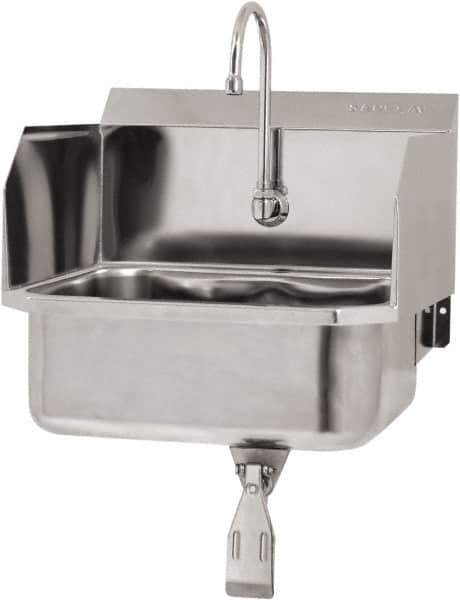 SANI-LAV - 17" Long x 14" Wide Inside, 1 Compartment, Grade 304 Stainless Steel Hand Sink Wall Mount with Single Knee Valve - 18 Gauge, 19" Long x 18" Wide x 21" High Outside, 7" Deep - USA Tool & Supply