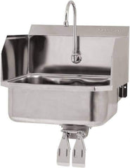 SANI-LAV - 17" Long x 14" Wide Inside, 1 Compartment, Grade 304 Stainless Steel Hand Sink Wall Mount with Double Knee Valve - 18 Gauge, 19" Long x 18" Wide x 21" High Outside, 7" Deep - USA Tool & Supply