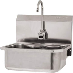 SANI-LAV - 17" Long x 14" Wide Inside, 1 Compartment, Grade 304 Stainless Steel Hand Sink Wall Mount with Electronic Faucet - 18 Gauge, 19" Long x 18" Wide x 21" High Outside, 7" Deep - USA Tool & Supply