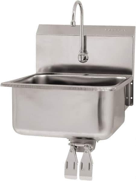 SANI-LAV - 19" Long x 16" Wide Inside, 1 Compartment, Grade 304 Stainless Steel Hand Sink Wall Mount with Double Knee Valve - 18 Gauge, 21" Long x 20" Wide x 24" High Outside, 10" Deep - USA Tool & Supply