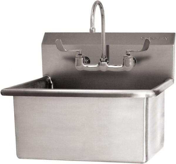 SANI-LAV - 28" Long x 16" Wide Inside, 1 Compartment, Grade 304 Stainless Steel Hand Sink Wall Mount with Manual Faucet - 16 Gauge, 31" Long x 19-1/2" Wide x 24" High Outside, 10-1/2" Deep - USA Tool & Supply