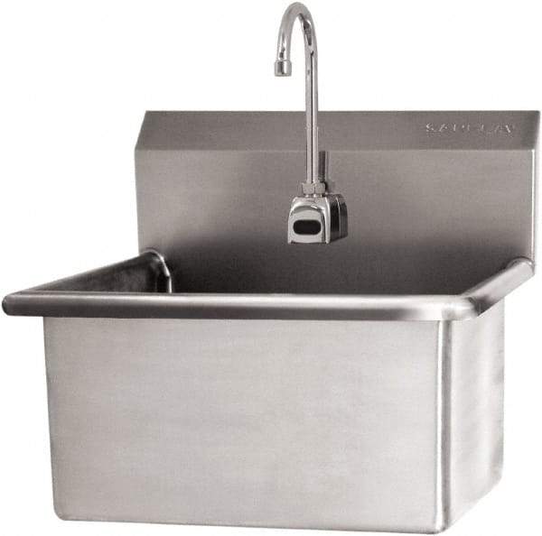 SANI-LAV - 22" Long x 16" Wide Inside, 1 Compartment, Grade 304 Stainless Steel Scrub Sink Wall Mount with Electronic Faucet - 16 Gauge, 25" Long x 19-1/2" Wide x 24" High Outside, 10-1/2" Deep - USA Tool & Supply