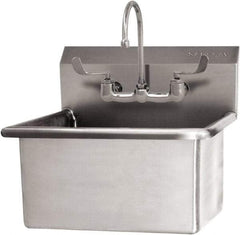 SANI-LAV - 22" Long x 16" Wide Inside, 1 Compartment, Grade 304 Stainless Steel Scrub Sink Wall Mount with Manual Faucet - 16 Gauge, 25" Long x 19-1/2" Wide x 24" High Outside, 10-1/2" Deep - USA Tool & Supply