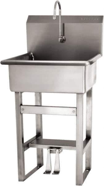 SANI-LAV - 20" Long x 17" Wide Inside, 1 Compartment, Grade 304 Stainless Steel Hand Sink Floor Mount with Double Foot Valve - 16 Gauge, 23" Long x 20-1/2" Wide x 46-1/2" High Outside, 9" Deep - USA Tool & Supply