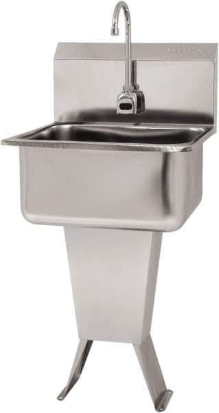 SANI-LAV - 19" Long x 16" Wide Inside, 1 Compartment, Grade 304 Stainless Steel Hand Sink Floor Mount with Electronic Faucet - 18 Gauge, 21" Long x 20" Wide x 46" High Outside, 10" Deep - USA Tool & Supply