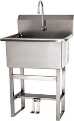 SANI-LAV - 28" Long x 16" Wide Inside, 1 Compartment, Grade 304 Stainless Steel Scrub Sink Floor Mount with Double Foot Valve - 16 Gauge, 31" Long x 19-1/2" Wide x 46-1/2" High Outside, 10-1/2" Deep - USA Tool & Supply