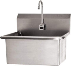 SANI-LAV - 28" Long x 16" Wide Inside, 1 Compartment, Grade 304 Stainless Steel Scrub Sink Wall Mount with Electronic Faucet - 16 Gauge, 31" Long x 19-1/2" Wide x 24" High Outside, 10-1/2" Deep - USA Tool & Supply