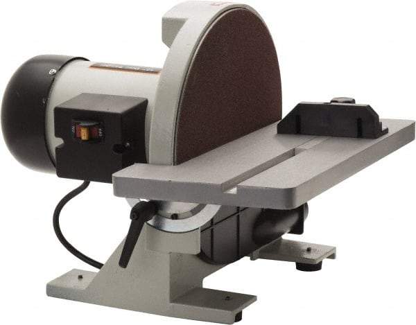 Enco - 12" Diam, 1,700 RPM, Single Phase Disc Sanding Machines - 16-3/8" Long Table x 6-7/8" Table Width, 16" Overall Length x 15.7" Overall Height - USA Tool & Supply