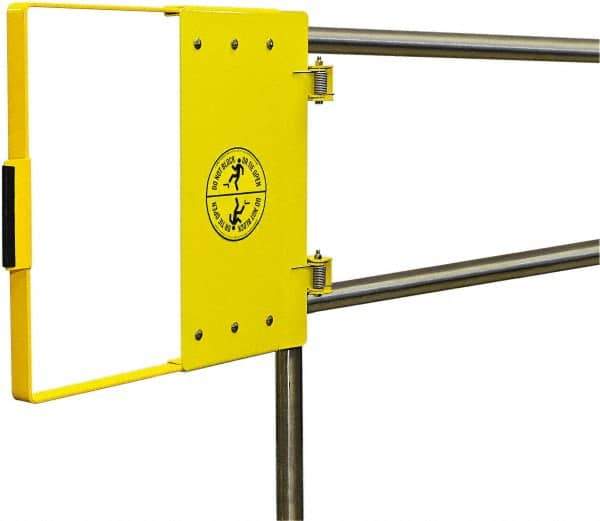 FabEnCo - Powder Coated Carbon Steel Self Closing Rail Safety Gate - Fits 42 to 48" Clear Opening, 1-1/2" Wide x 22" Door Height, 33 Lb, Yellow - USA Tool & Supply