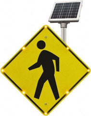 TAPCO - "Pedestrian Crossing", 36" Wide x 36" High, Aluminum Pedestrian Crossing Signs - 0.08" Thick, Fluorescent Yellow, Black, Diamond Grade Reflectivity, Diamond, Post Mount - USA Tool & Supply