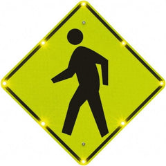TAPCO - "Pedestrian Crossing", 36" Wide x 36" High, Aluminum Pedestrian Crossing Signs - 0.08" Thick, Fluorescent Yellow, Green, Black, Diamond Grade Reflectivity, Diamond, Post Mount - USA Tool & Supply