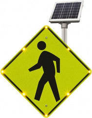 TAPCO - "Pedestrian Crossing", 48" Wide x 48" High, Aluminum Construction Roadway Signs - 0.08" Thick, Fluorescent Yellow, Green, Black, Diamond Grade Reflectivity, Diamond, Post Mount - USA Tool & Supply