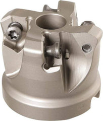 Iscar - 4 Inserts, 1.02" Cutter Diam, 0.106" Max Depth of Cut, Indexable High-Feed Face Mill - 1/2" Arbor Hole Diam, 1-1/4" High, MF FWX-07 Toolholder, H600 WXCU Inserts, Series Helido - USA Tool & Supply