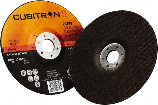 3M - 36 Grit, 6" Wheel Diam, 1/8" Wheel Thickness, 7/8" Arbor Hole, Type 27 Depressed Center Wheel - Ceramic, 10,200 Max RPM - USA Tool & Supply