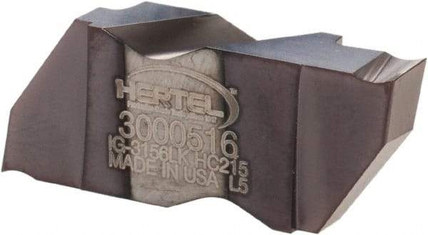 Hertel - 3156IG K Grade HC215, 3.96mm Cutting Width Carbide Grooving Insert - 4.57mm Max Depth of Cut, Left Hand, TiAlN Finish - USA Tool & Supply