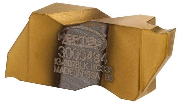 Hertel - 3078IG K Grade HC335, 1.98mm Cutting Width Carbide Grooving Insert - 3.05mm Max Depth of Cut, Left Hand, TiN Finish - USA Tool & Supply