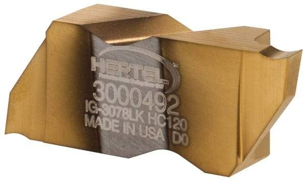 Hertel - 3078IG K Grade HC120, 1.98mm Cutting Width Carbide Grooving Insert - 3.05mm Max Depth of Cut, Left Hand, TiN Finish - USA Tool & Supply
