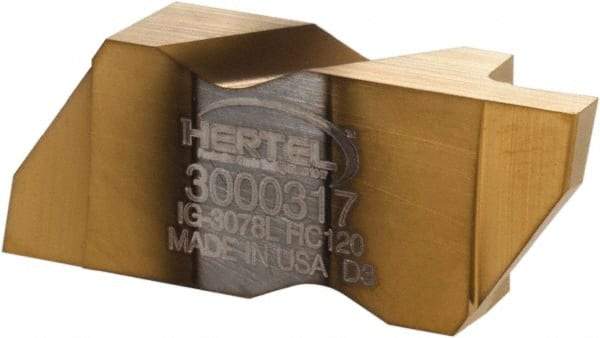 Hertel - 3078IG Grade HC120, 1.57mm Cutting Width Carbide Grooving Insert - 3.05mm Max Depth of Cut, Left Hand, TiN Finish - USA Tool & Supply