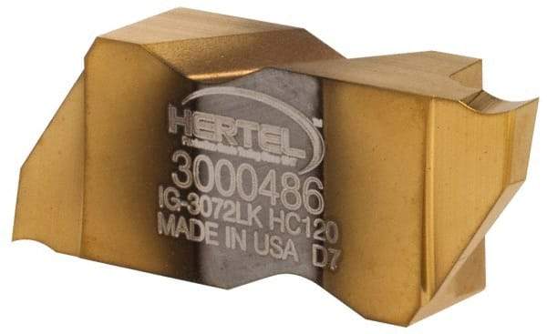 Hertel - 3072IG K Grade HC120, 1.83mm Cutting Width Carbide Grooving Insert - 3.05mm Max Depth of Cut, Left Hand, TiN Finish - USA Tool & Supply