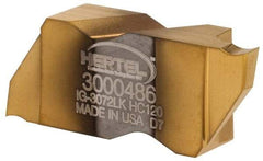 Hertel - 3072IG K Grade HC120, 1.83mm Cutting Width Carbide Grooving Insert - 3.05mm Max Depth of Cut, Left Hand, TiN Finish - USA Tool & Supply