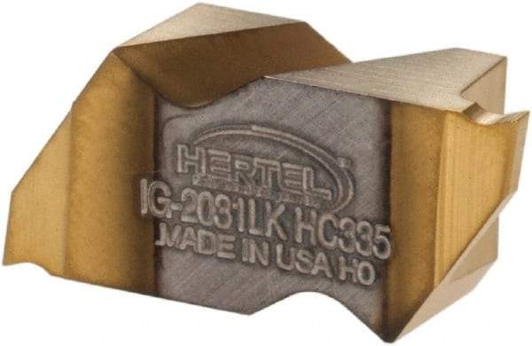 Hertel - 2031IG K Grade HC335, 0.79mm Cutting Width Carbide Grooving Insert - 1.27mm Max Depth of Cut, Left Hand, TiN Finish - USA Tool & Supply
