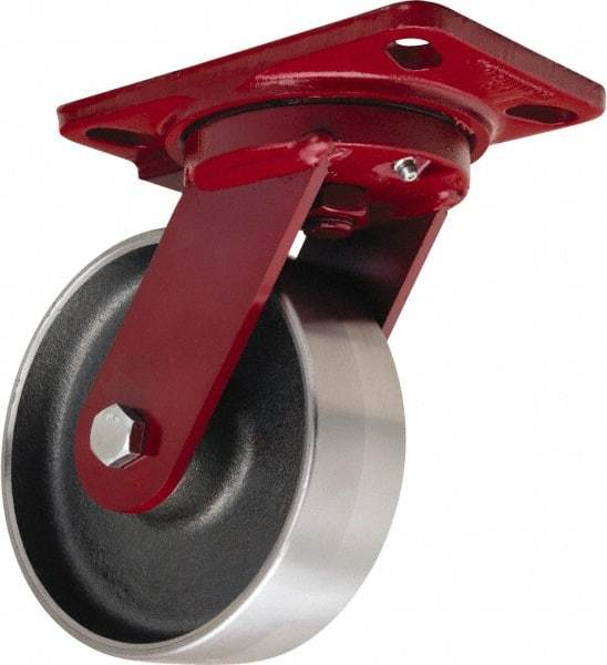 Hamilton - 6" Diam x 2" Wide x 7-3/4" OAH Top Plate Mount Swivel Caster - Forged Steel, 2,000 Lb Capacity, Tapered Roller Bearing, 4-1/2 x 6-1/2" Plate - USA Tool & Supply