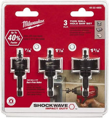 Milwaukee Tool - 3 Piece, 7/8" to 1-3/8" Saw Diam, Impact Rated Hole Saw Kit - Bi-Metal, Toothed Edge, Includes 3 Hole Saws - USA Tool & Supply