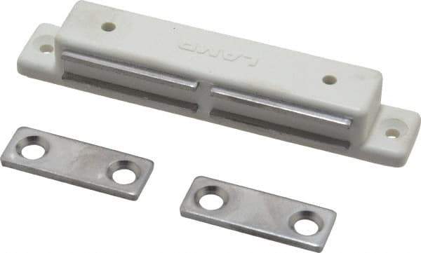 Sugatsune - 3-3/8" Long x 9/16" Wide x 1/2" High, Plastic & Stainless Steel Magentic Catch - White Finish, 10.5 Magnetic Force - USA Tool & Supply