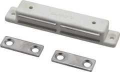 Sugatsune - 3-3/8" Long x 9/16" Wide x 1/2" High, Plastic & Stainless Steel Magentic Catch - White Finish, 10.5 Magnetic Force - USA Tool & Supply