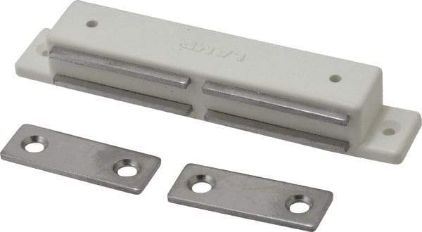Sugatsune - 4-9/64" Long x 11/16" Wide x 9/16" High, Plastic & Stainless Steel Magentic Catch - White Finish, 12 Magnetic Force - USA Tool & Supply