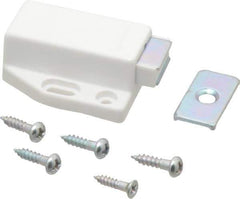 Sugatsune - 1-3/4" Long x 1-3/8" Wide x 9/16" High, Plastic & Stainless Steel Spring Magnetic Touch Latch - White Finish, 3.5 Magnetic Force - USA Tool & Supply