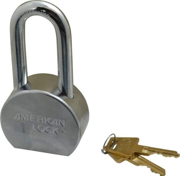 American Lock - 2" Shackle Clearance, Keyed Different A701 Padlock - 7/16" Shackle Diam, Steel, with Satin Chrome, Triple Plated Finish - USA Tool & Supply