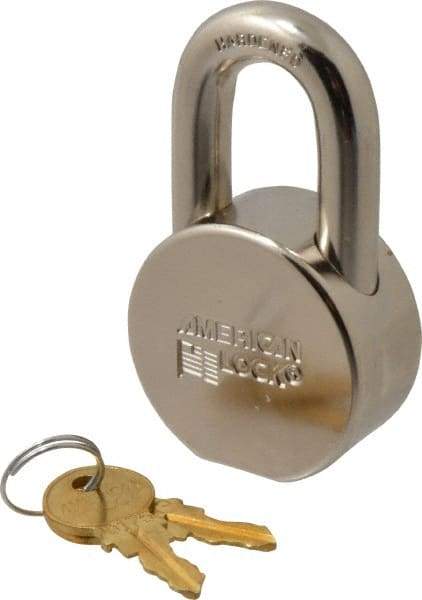 American Lock - 1-1/16" Shackle Clearance, Keyed Different AH10 Padlock - 7/16" Shackle Diam, Steel, with Satin Chrome, Triple Plated Finish - USA Tool & Supply