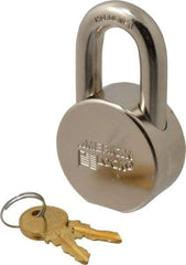 American Lock - 1-1/16" Shackle Clearance, Keyed Different AH10 Padlock - 7/16" Shackle Diam, Steel, with Satin Chrome, Triple Plated Finish - USA Tool & Supply