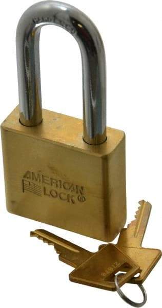 American Lock - 2" Shackle Clearance, Keyed Alike A5571 Padlock - 3/8" Shackle Diam, Steel & Brass, with Solid Extruded Brass Finish - USA Tool & Supply