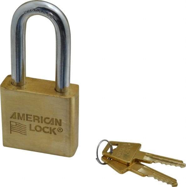 American Lock - 2" Shackle Clearance, Keyed Alike A5571 Padlock - 3/8" Shackle Diam, Steel & Brass, with Solid Extruded Brass Finish - USA Tool & Supply