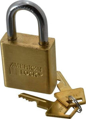 American Lock - 1-1/8" Shackle Clearance, Keyed Different A5560 Padlock - 5/16" Shackle Diam, Steel & Brass, with Solid Extruded Brass Finish - USA Tool & Supply