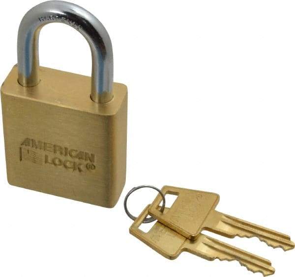 American Lock - 1-1/8" Shackle Clearance, Keyed Alike A5560 Padlock - 5/16" Shackle Diam, Steel & Brass, with Solid Extruded Brass Finish - USA Tool & Supply