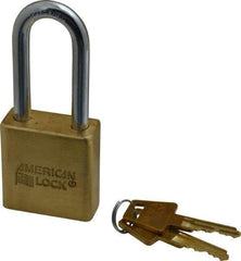 American Lock - 2" Shackle Clearance, Keyed Alike A5561 Padlock - 5/16" Shackle Diam, Steel & Brass, with Solid Extruded Brass Finish - USA Tool & Supply