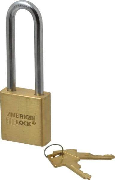 American Lock - 3" Shackle Clearance, Keyed Different A5562 Padlock - 5/16" Shackle Diam, Steel & Brass, with Solid Extruded Brass Finish - USA Tool & Supply