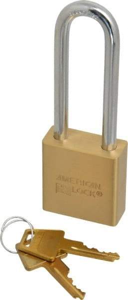 American Lock - 3" Shackle Clearance, Keyed Alike A5562 Padlock - 5/16" Shackle Diam, Steel & Brass, with Solid Extruded Brass Finish - USA Tool & Supply