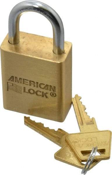 American Lock - 1" Shackle Clearance, Keyed Different A5530 Padlock - 1/4" Shackle Diam, Steel & Brass, with Solid Extruded Brass Finish - USA Tool & Supply